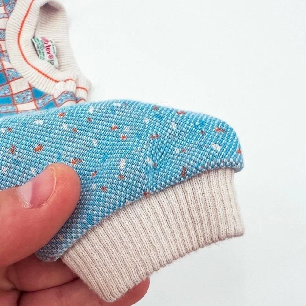 Vintage‎ Health-Tex Stantogs Baby Romper 12 Months Blue Orange Check Bunny USA